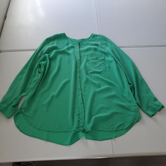 Talbots Shirt Womens 3X Green Washable Silk Long Sleeve Plus Size Blouse Pocket - Picture 1 of 8